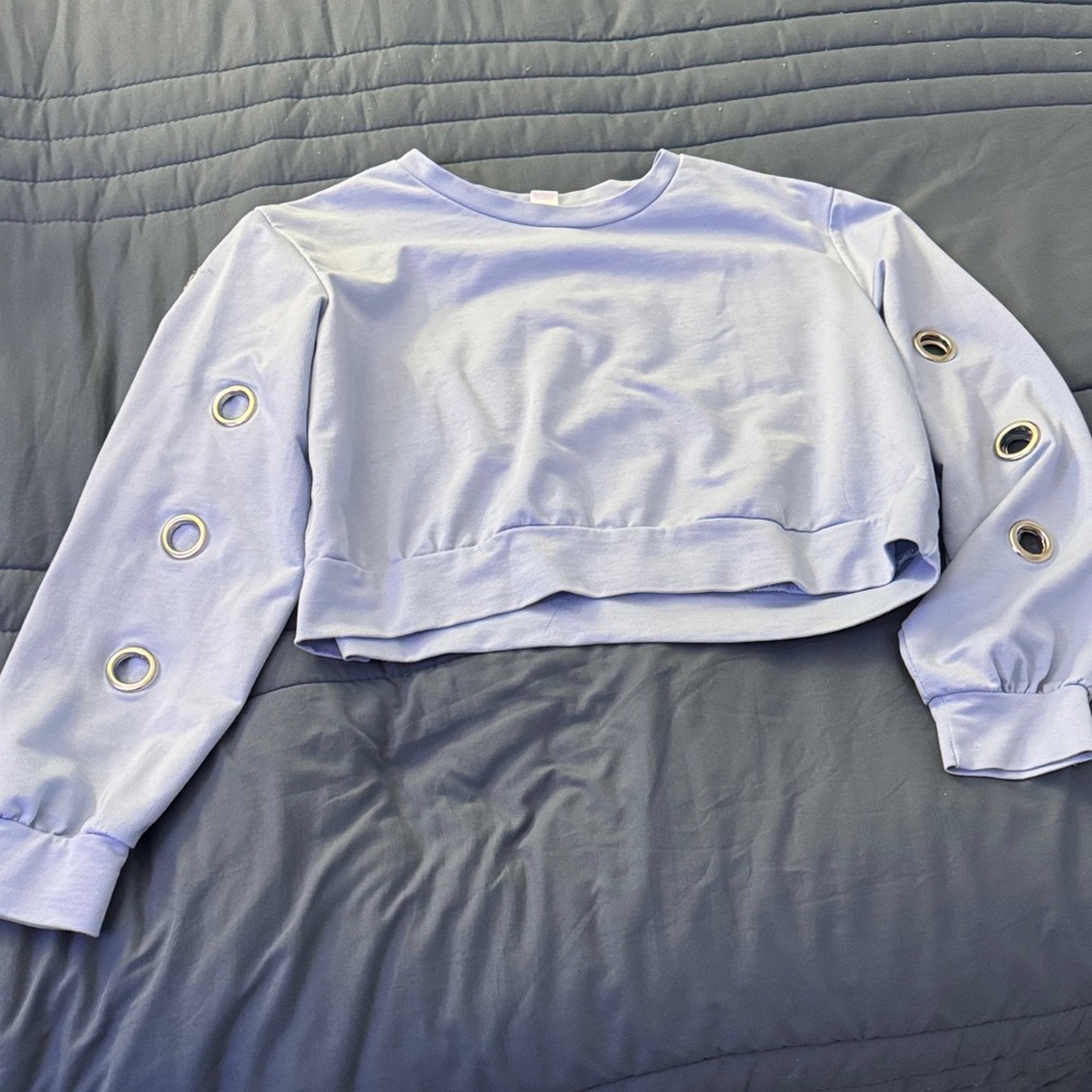 Light Blue Cropped Sweatshirt with Grommet Details